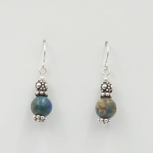 DKC-1147 Earrings,Chrysacola, Bali Beads $66 at Hunter Wolff Gallery